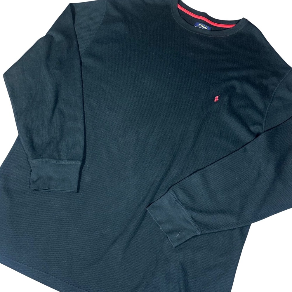 Polo Ralph Lauren Sleep Shirt Mens 4XT Black Waffle Knit Long Sleeve Thermal‎